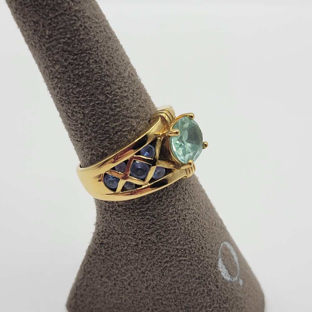 Vintage Sterling silver Vermil C^A Canada Aquamarine Lattice Filigree Ring - Picture 6 of 14